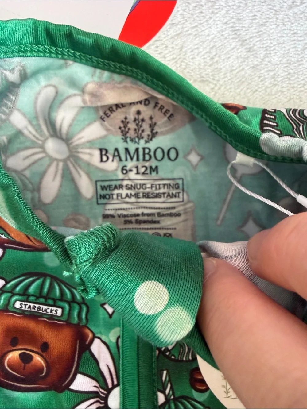 Feral and free Bamboo footies- Starbucks bear- 6-12M